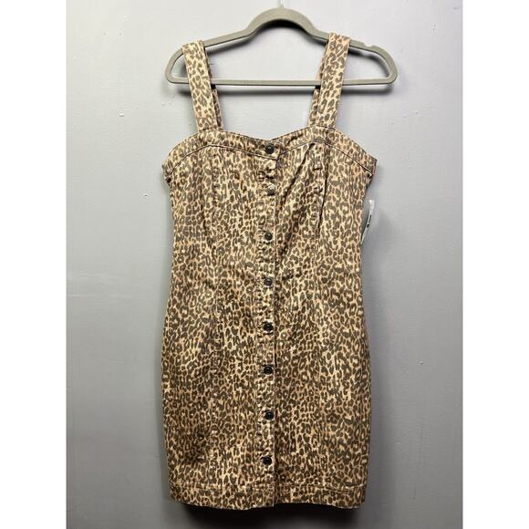 Jessica Simpson Jumper Dress Womens Large Leopard Denim Button front NEW - Picture 1 of 8